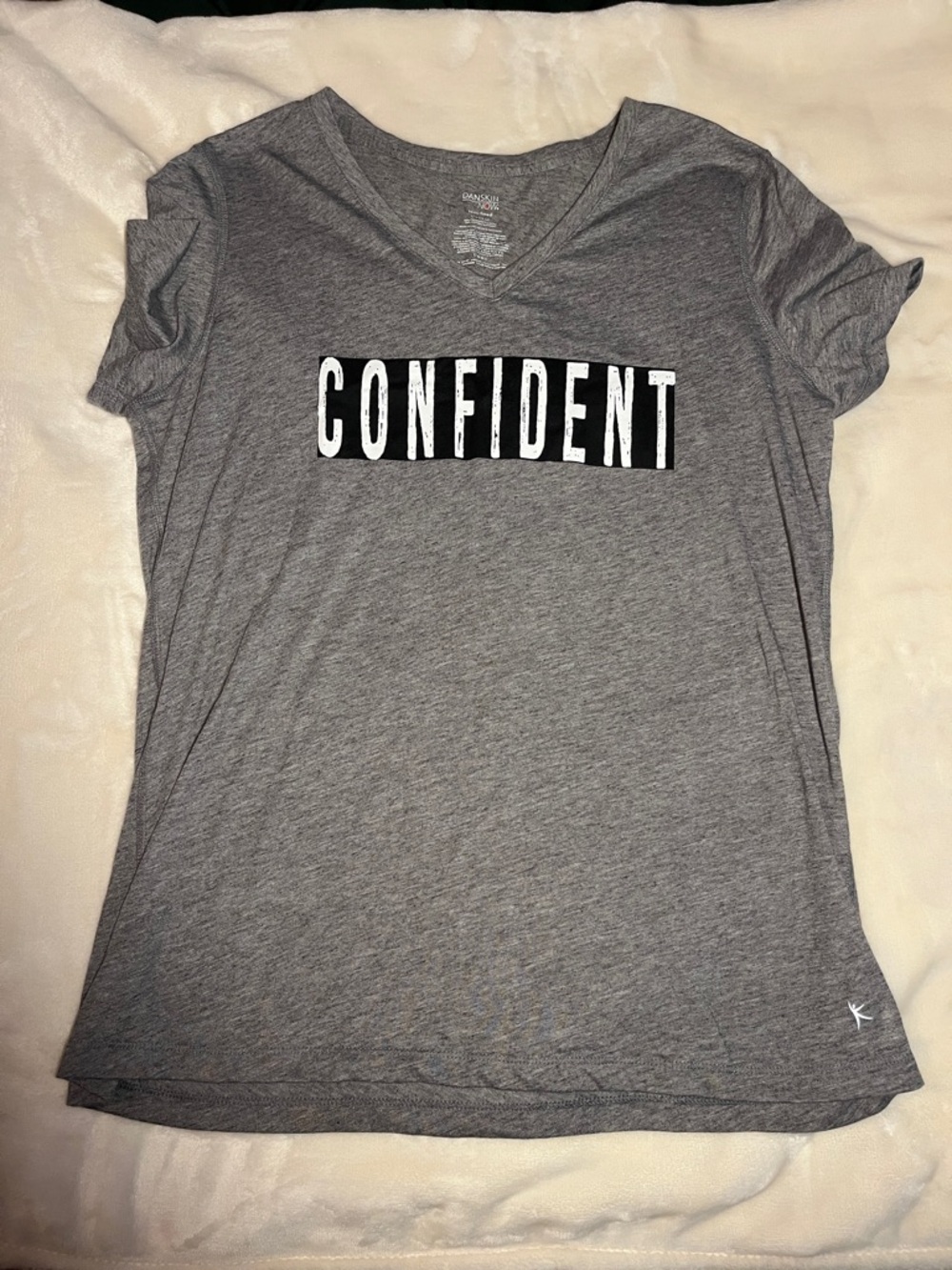 Danskin Now Gray V-Neck 'CONFIDENT' Graphic Tee